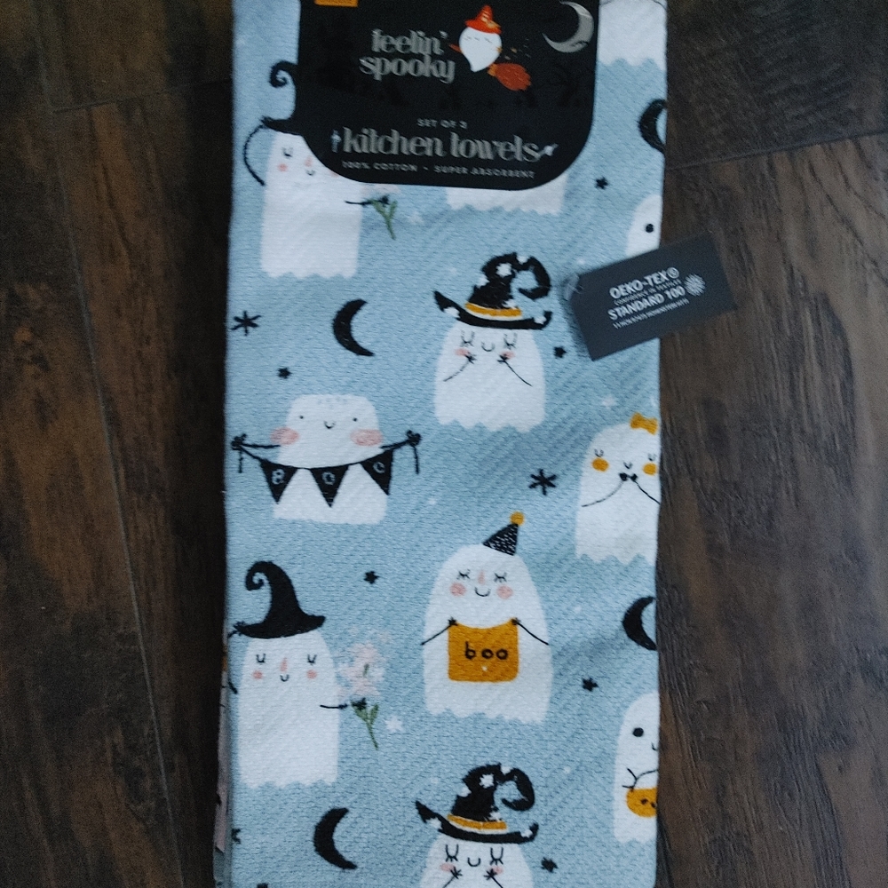New Halloween Ghost Kitchen Towels Blue  Pink Set of 3